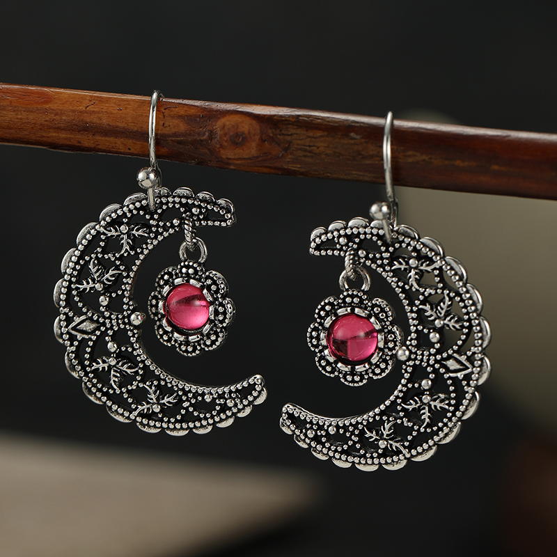 Vintage Inlaid Red Stone Moon  - Ethnic Fashion Wear For Women recension och pris